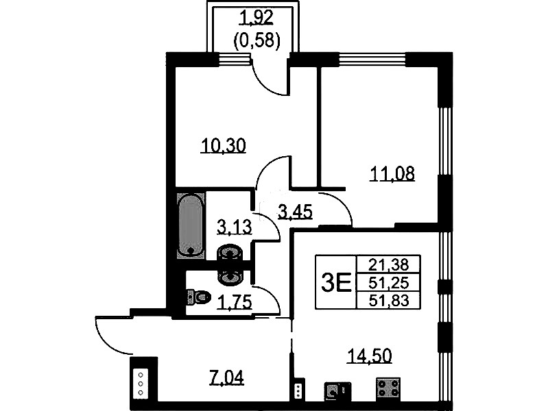2-комнатная квартира 51.83 м², 14/18 эт., ЖК «Невская Долина»